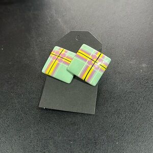Pink/Green/Yellow Plaid Stripe Earrings